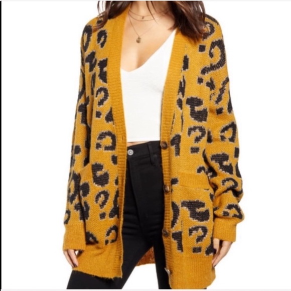 J.O.A. Sweaters - J.O.A Metallic Chunky Knit Leopard Cardigan M L
